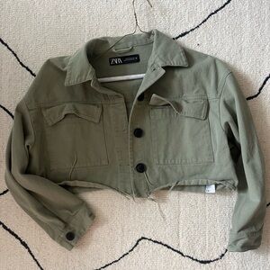 Zara Army Green Khaki Jean Jacket